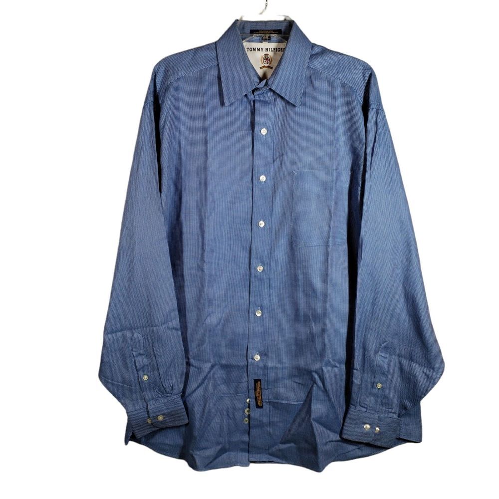 Vintage Tommy Hilfiger Men's Blue Dress Shirt 16 34 - 35 Button Down 90's Y2K